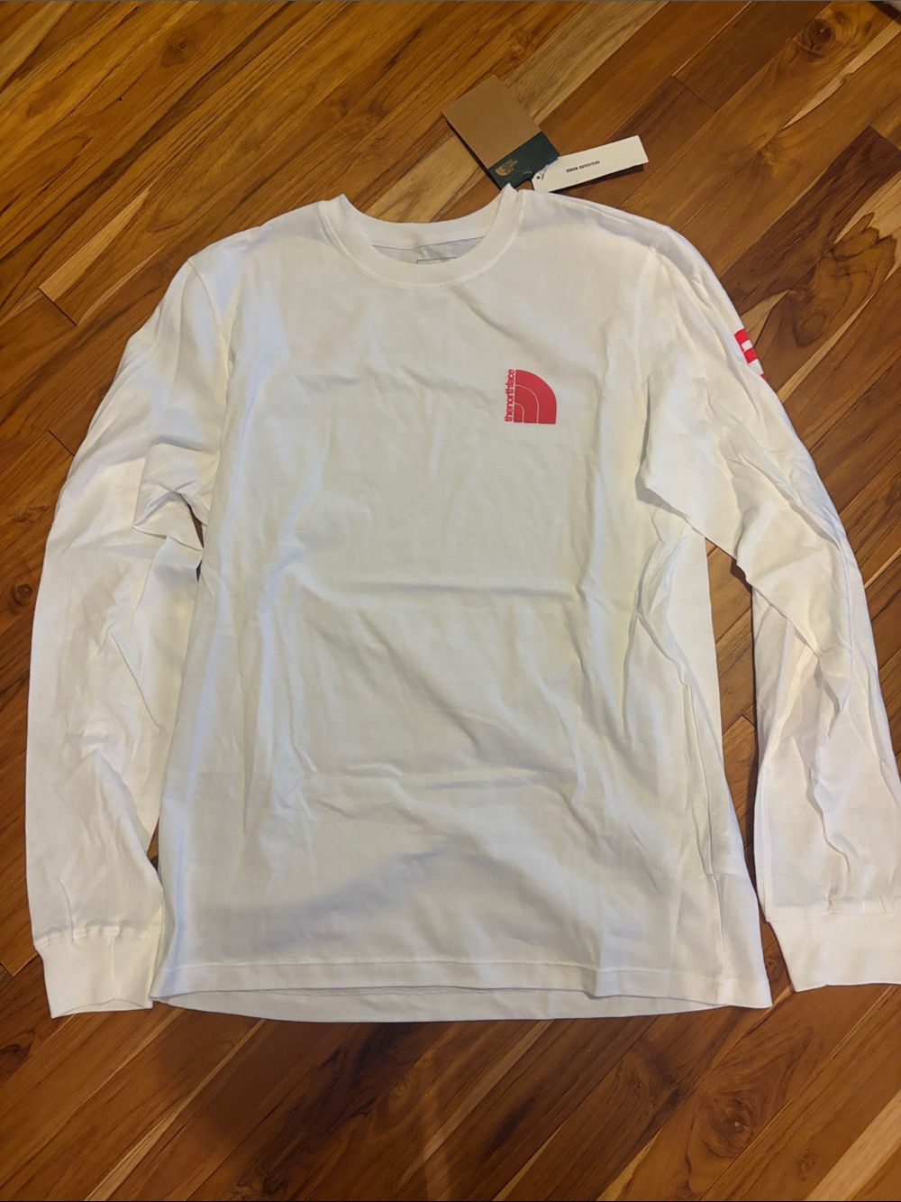 The North Face White Long-Sleeve Tee with Pink Logo
